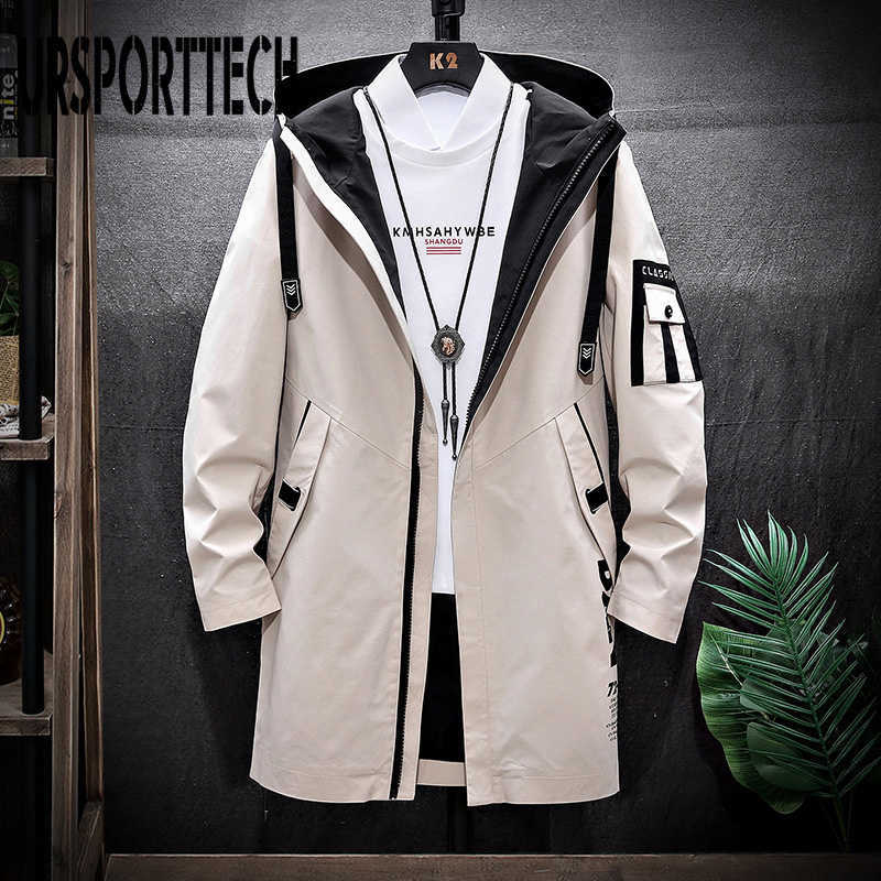 Autumn Jacket Men's Clothing Spring Casual Long Bomber Streetwear Men Windbreaker Black Japan Style Fashion Coats 210811