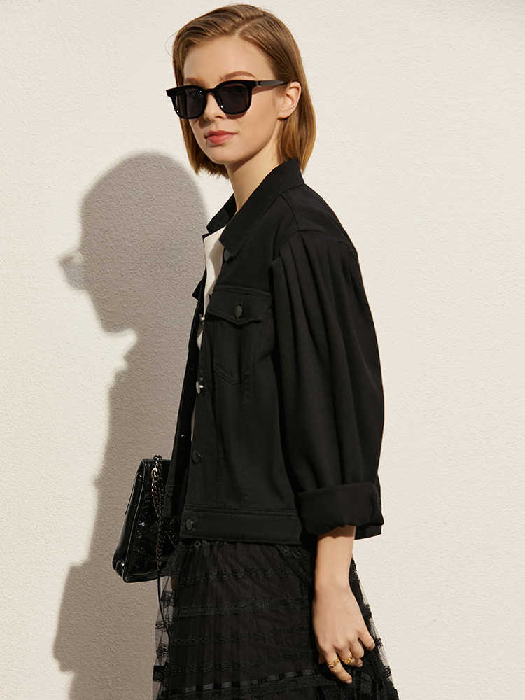 Minimalism Summer Denim Jacket For Women Causal Solid Lapel Single-breasted Fashion Short Women's Coat 12140244 210527