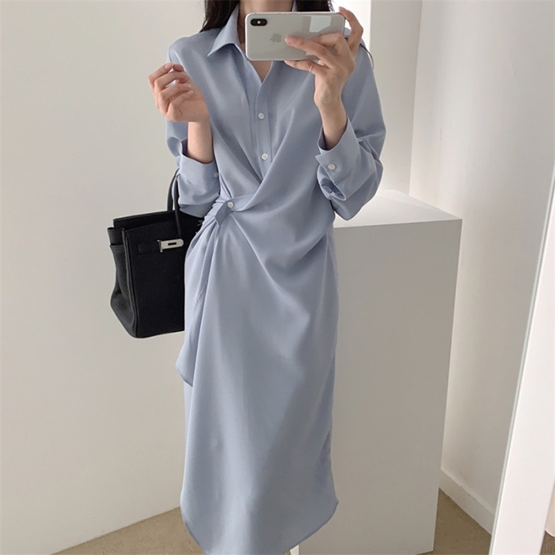 Autumn Women Solid Shirts Dresses Office Lady Casual Loose turndown collar Irregular Dress Midi Vestidos Robe Mujer 210517, Black
Autumn Women Solid Shirts Dresses Office Lady Casual Loose turndown collar Irregular Dress Midi Vestidos Robe Mujer 210517, Black