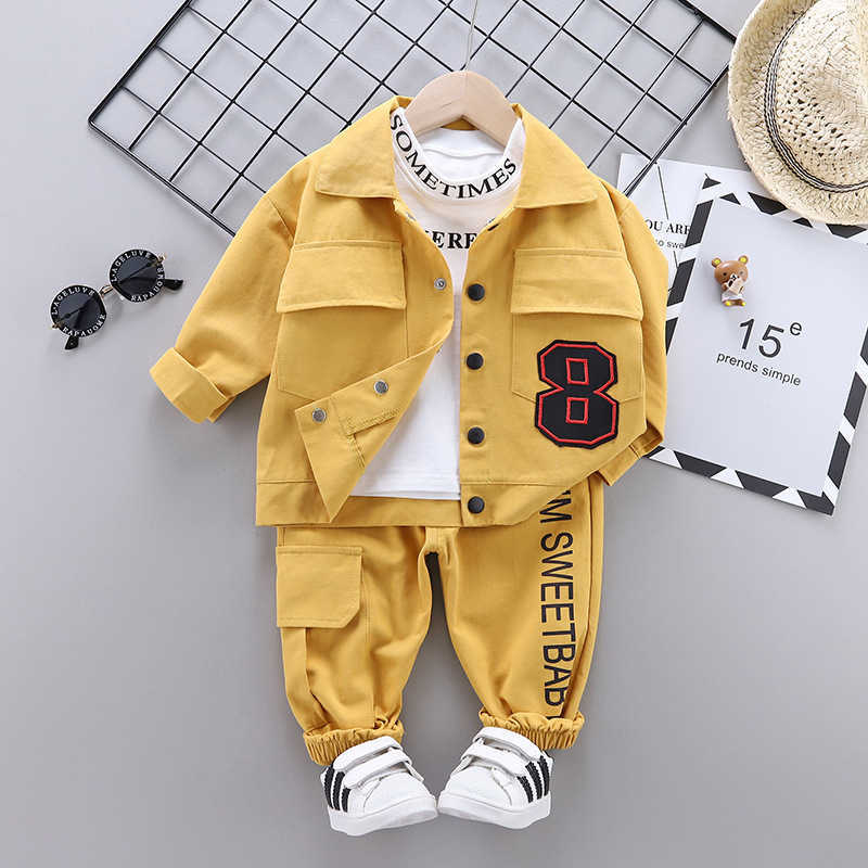 Spring Autumn Children Cotton Clothes Baby Boys Girls T Shirts Jacket Pants 3Pcs/sets Infant Kids Fashion Toddler Tracksuits 210804