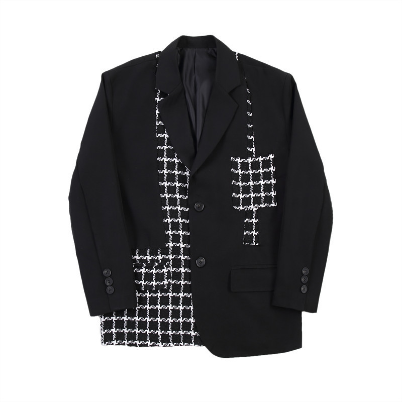 IEFB Oversize Loose black paid patchwork suit coat men's Asymmetric janpanese streetwear fashion blazer Jacket autum 9Y347 210524