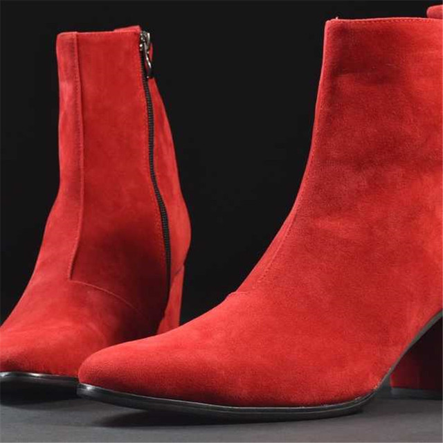 2021 Autumn Winter High Heels Man Boots High Quality Genuine Leather Waterproof Zipper Shoes Suede Comfortable Chelsea Boots Men