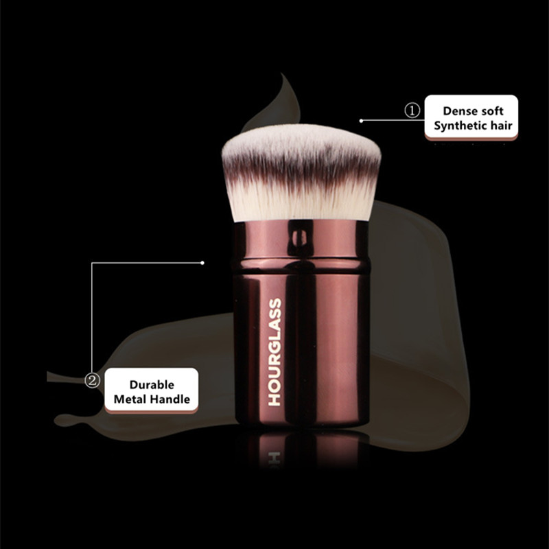 Hourglass Makeup Retractable Kabuki Cosmetic Brush - Dense Synthetic Hair Short Travel-Sized Foundation Powder Contour Beauty Blending Tool