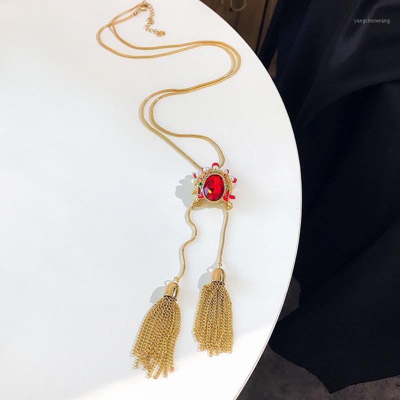 Chains Chinese Peking Opera Mask Necklace Female Long Metal Tassel Sweater Chain Ruby Crystal Restoring Ancient Ways
Chains Chinese Peking Opera Mask Necklace Female Long Metal Tassel Sweater Chain Ruby Crystal Restoring Ancient Ways