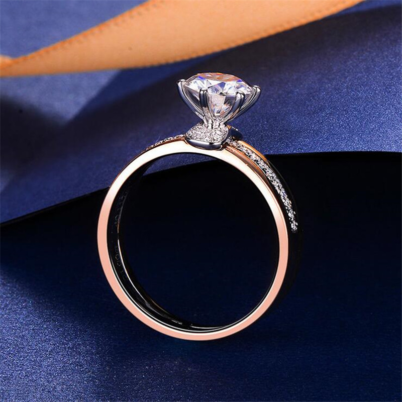 Wedding Rings for Women, Sterg Sier Rose Gold Fill with White Topaz and Cubic Zirconia, Round Cut Eternity Band, Sizes 6-10