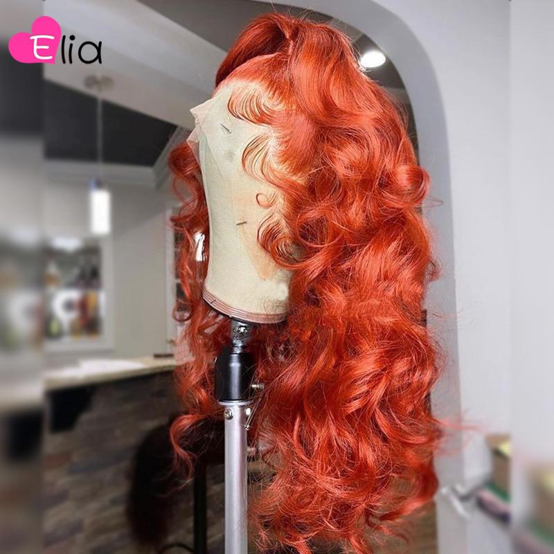 Elia Orange Red Lace Front Wig Body Wave Human Hair Wigs Remy Peruvian 100% Pre Plucked Transparent For Black Women