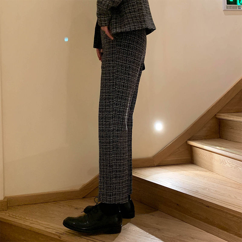 IEFB /men's wear straight casual suit pants for male spring ankle-length pants zipper pockets trousers 9Y3903 210524