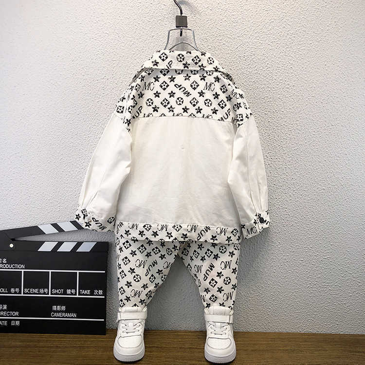 Kids Boy's Cool Shirt Coat Jacket Dungarees Pants Set Students Children's with Knee Pocket Two piece Outfits Sportswear