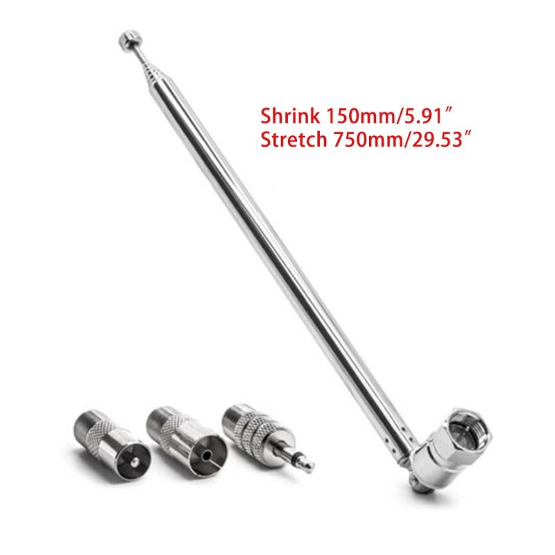 Telescopic TV Antenna RM antennas Stretch Length 29.53 inch F-Plug F Type Female Plug Connector with Adapter for TV Table Top Radio
Telescopic TV Antenna RM antennas Stretch Length 29.53 inch F-Plug F Type Female Plug Connector with Adapter for TV Table Top Radio
