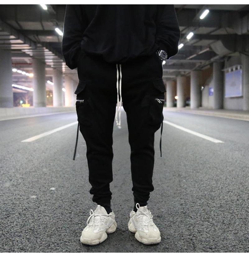 Dark Wind Three-dimensional Pocket Streamer Slim-fit Suspending Crotch Rib Terry Pants High Street Cotton Casual Trend Men's