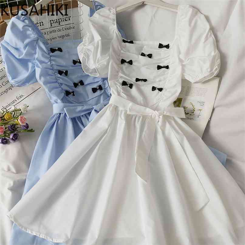 Sweet Bowknot Folds Dresses for Women Puff Sleeve Square Collar Dress Bandage Slim Waist A-line Vestidos De Mujer 6H861 210603, White
Sweet Bowknot Folds Dresses for Women Puff Sleeve Square Collar Dress Bandage Slim Waist A-line Vestidos De Mujer 6H861 210603, White