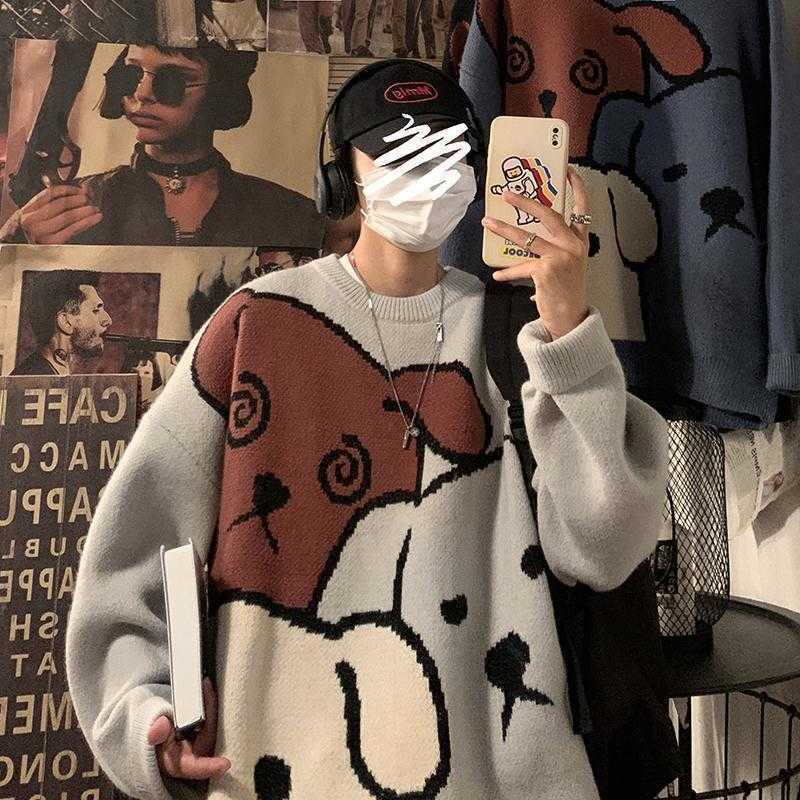 Sweater men autumn and winter thickening loose Streetwear korean style knit sweaters Fashion trend personalized couple clothes 211008