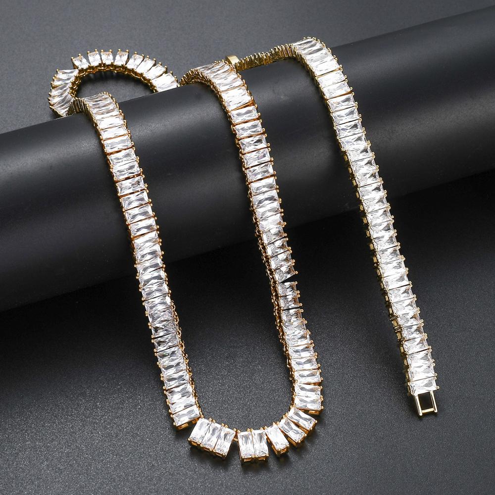 Iced Out Bling AAA Square Zircon Baguette Tennis Chain Necklace Party Punk White Gold New Fashion Hip Hop Necklaces Jewelry Bijoux Collier Gifts for M