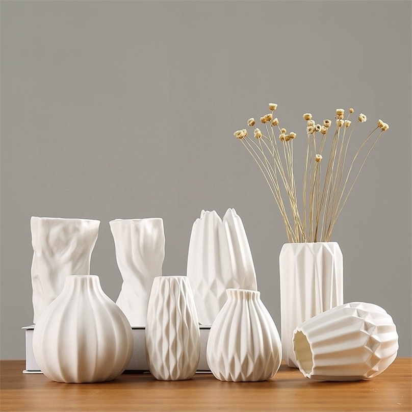 Nordic white Ceramic Vase minimalist living room decoration vase home flower pot 211215