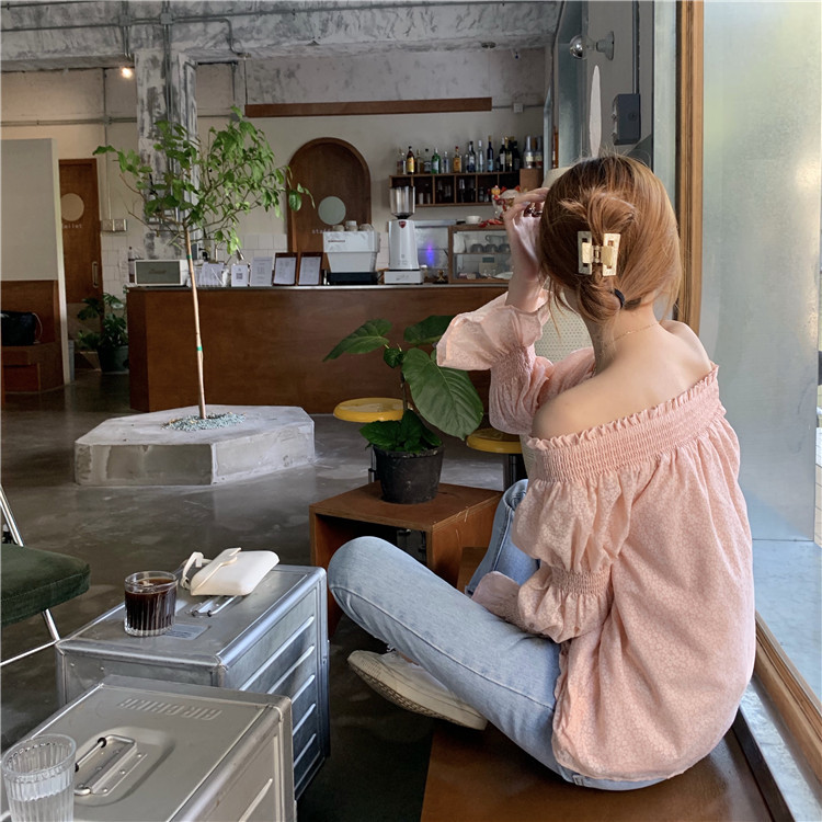 Women Floral Print Blouse Elegant Korean Style Chic Long Sleeve Off Shoulder Tops Shirt Thin Chiffon Blusas Blouses 210519