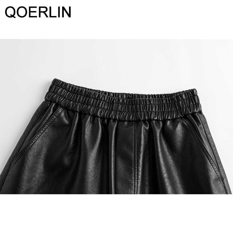 S-3XL Autumn PU Leather Shorts Women's Casual High Waist Wide Leg Half Trousers Korean Outerwear Loose Straight 210601