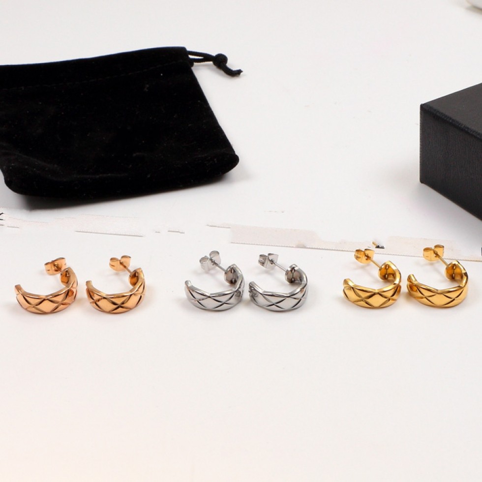 Never fade lux letter diamond 18K silver gold rose square circle stud 316L stainless steel wedding earrings for Women lady lovers jewelry