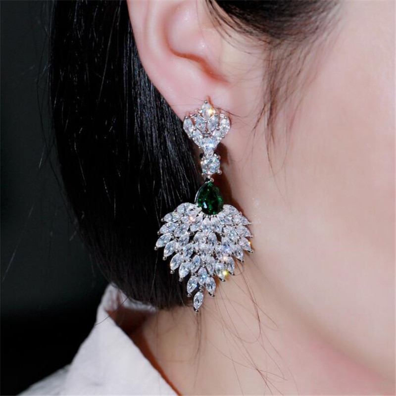 Marquise Cut White Topaz Emerald Gemstones Sterg Sier Drop Dangle Earrings for Women 1f89