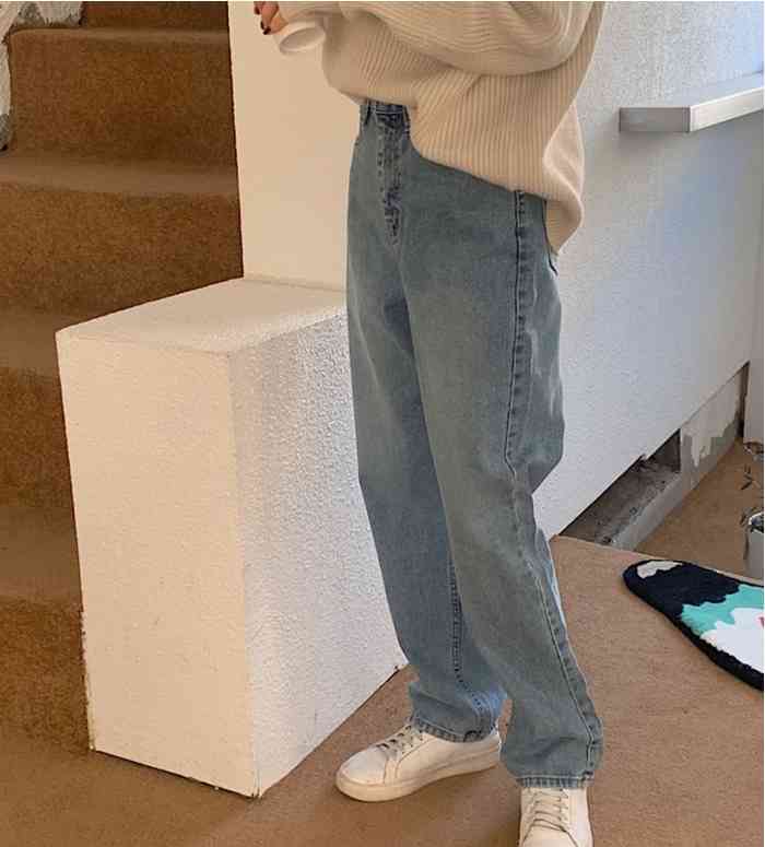 High Waist Denim Wide Leg Pants Jeans Women Blue Casual Fashion Zip-up Straight Fulll-length Trousers Korean Ladies 210514