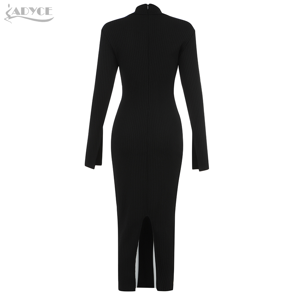 Winter Black Full Sleeve Bodycon Bandage Dress Women Sexy Hollow Out Chain Celebrity Evening Runway Party Dresses 210423