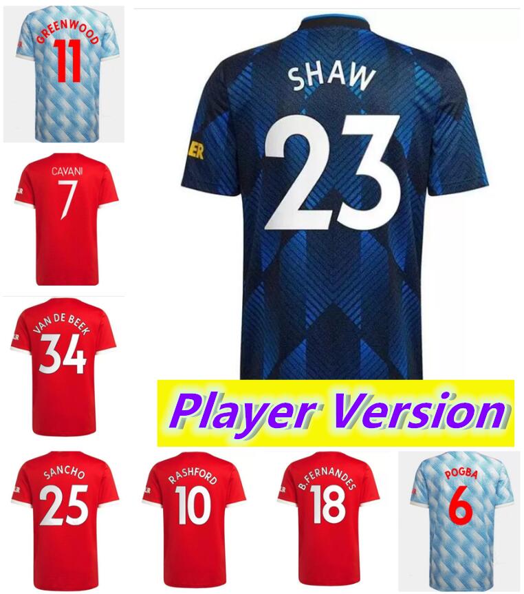 Player version 21/22 RONALDO RASHFORD POGBA Soccer Jersey 2021 SANCHO Shirt B.FERNANDES R.VARANE LINGARD MARTIAL CAVANI GREENWOOD SHAW Football Uniform
Player version 21/22 RONALDO RASHFORD POGBA Soccer Jersey 2021 SANCHO Shirt B.FERNANDES R.VARANE LINGARD MARTIAL CAVANI GREENWOOD SHAW Football Uniform