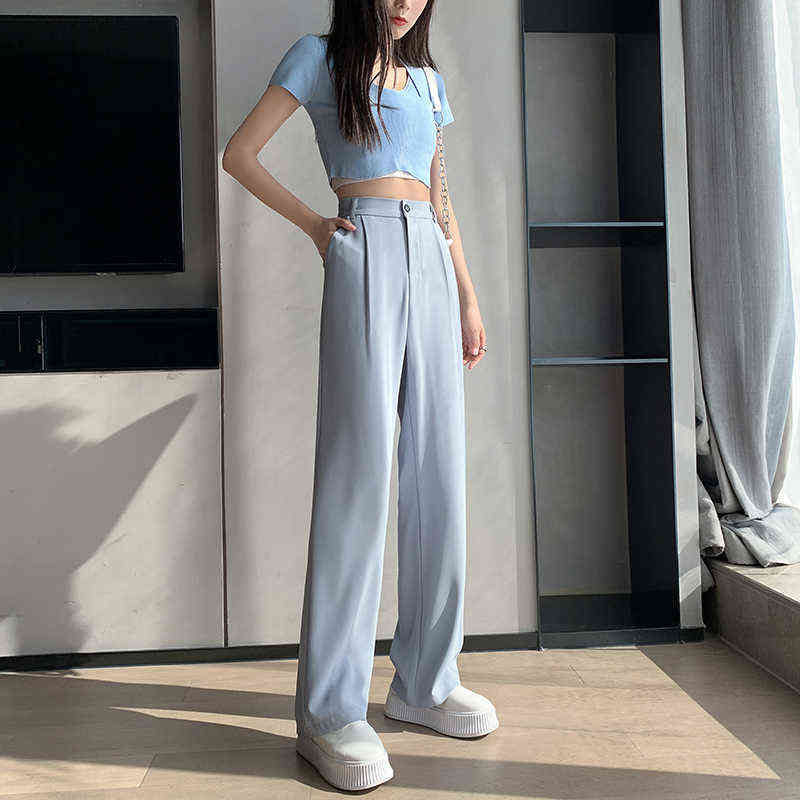 Casual High Waist Loose Wide Leg Pants for Women Autumn Summer Female Floor-Length Black Suits Ladies Trousers 211115