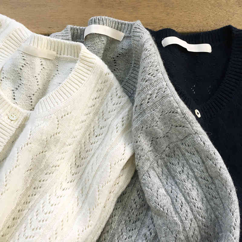Hollow Out Sweater Women Autumn Fashion Vintage Thin Cardigan Long Sleeve Soft O-neck Clothes 10919 210506
