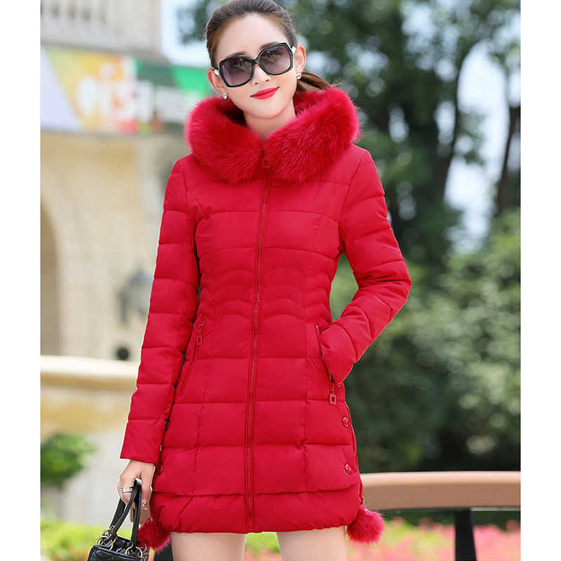 Winter Warm Coat Women Long Parkas Fashion Faux Fur Hooded Womens Overcoat Casual Cotton Padded Jacket Mutil Colors 211013