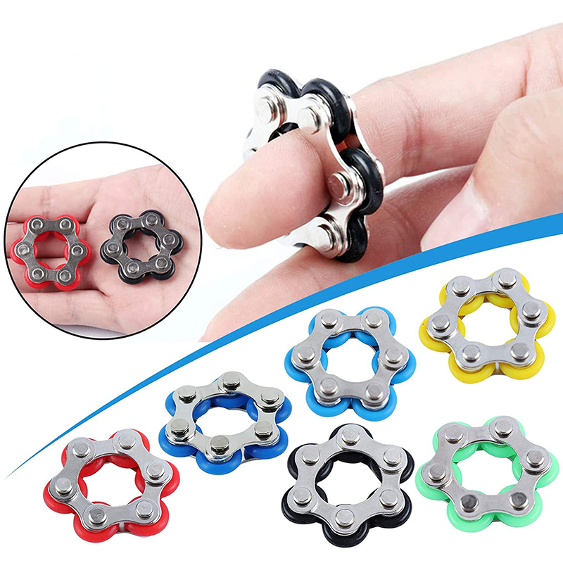 Fidget Toys 6 Knots Bicycle Roller Bike Chain Stainless Steel Metal Ring Anti Stress Relief Sensory Birthday Easter Gift for Adults Kids Children Boys
