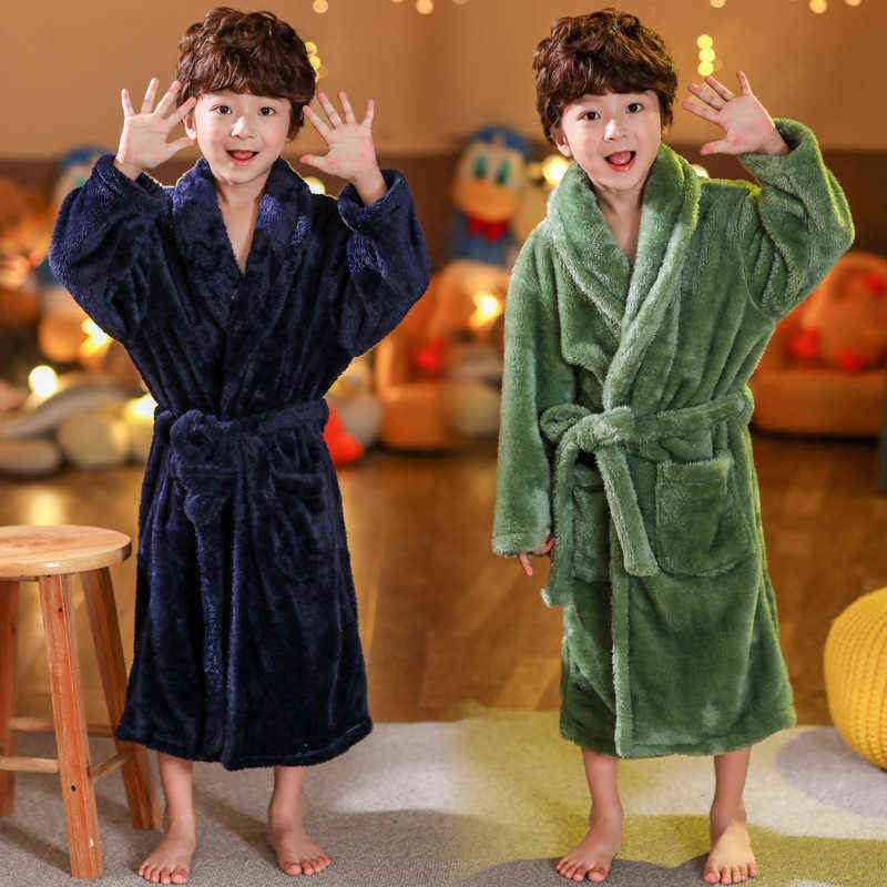 MudiPanda Winter Kids Sleepwear Robe Flannel Warm Bathrobe For Girls Teenagers Children Pajamas Boys 2-14 Years 211130