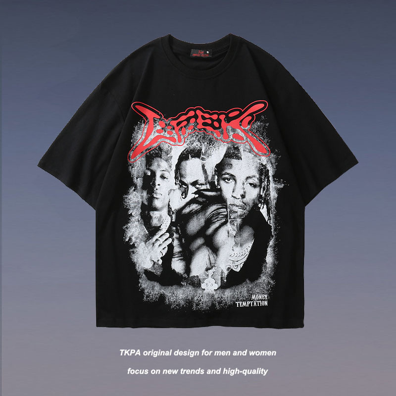 t shirt tkpa dark high street american west gangster hip hop rap band loose print vibe short sleeve fashion, White;black
t shirt tkpa dark high street american west gangster hip hop rap band loose print vibe short sleeve fashion, White;black