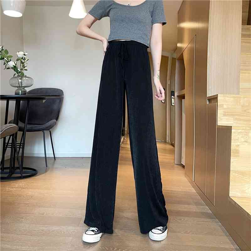 Fashion High Waist Drape Mopping Summer Pants Ladies Elastic Loose Ice Silk Thin Straight-Leg 210520