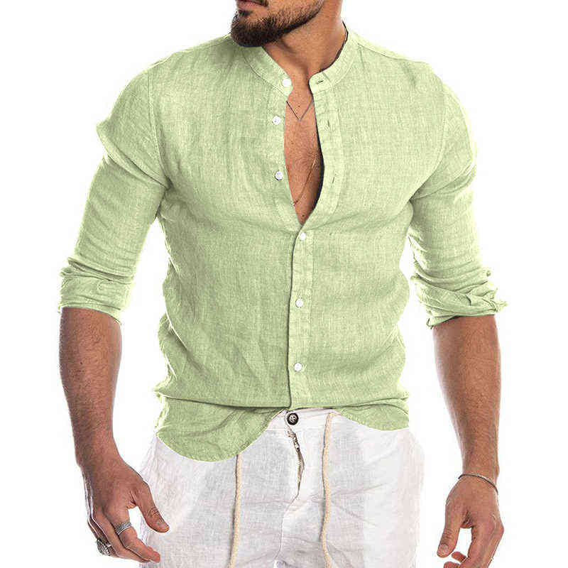 Men's Casual Blouse Cotton Linen Shirt Long Sleeve Summer Button-Down Shirts For Men Y220411