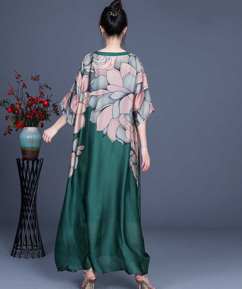 Summer Plus Size Loose Printed O Neck Long Women Dress + Two Piece Sling Set 210615Z