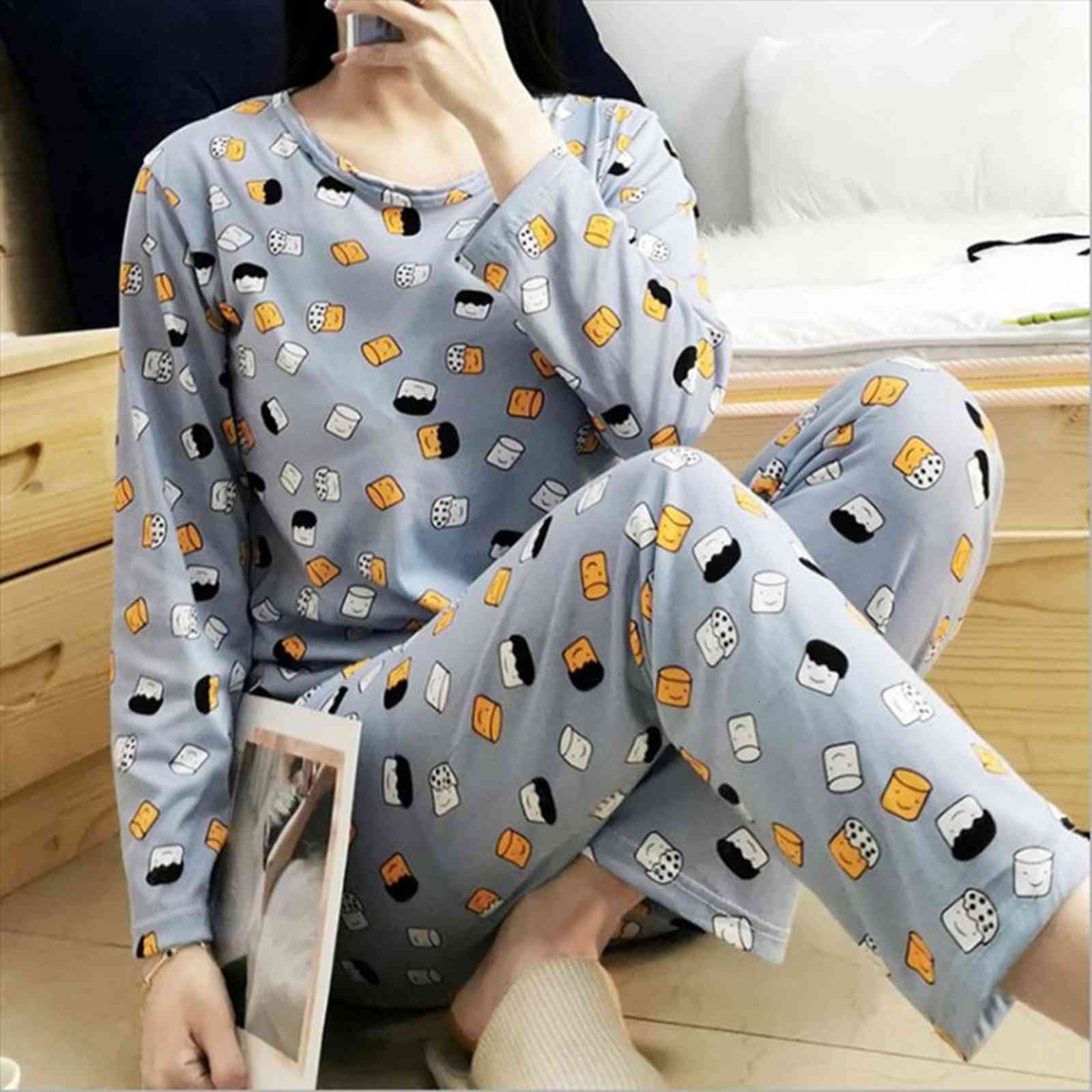 pajamas cute cotton print womens sleepwears long sleeve pullover trouser suits pijama set comfortable girl homewear home clothes, Black;red
pajamas cute cotton print womens sleepwears long sleeve pullover trouser suits pijama set comfortable girl homewear home clothes, Black;red
