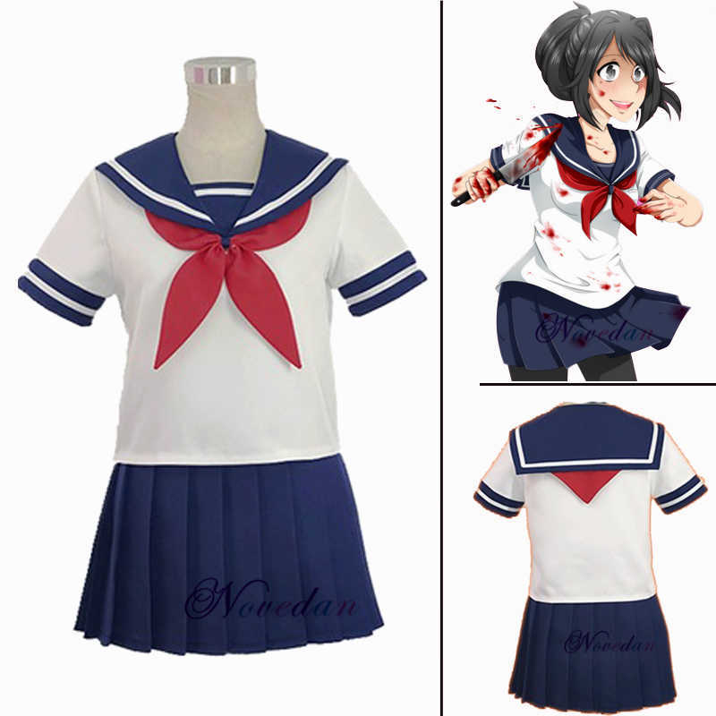 Game Yandere Simulator Cosplay Costume Ayano Aishi Uniform Chan JK School Women Outfit Sailor Suit T-shirt+Skirt Y0913