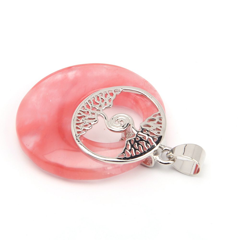 Natural Gemstone Life Tree Nostalgia Round Pendant Amethyst Rose Quartz Opal Obsidian Healing Crystal Necklace Charm Fashion Trend Reiki Stone Jewelry