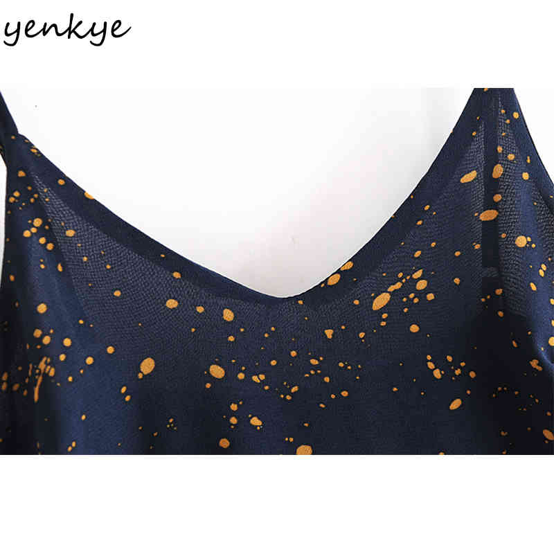 Vintage Spot Print Summer Dress Women Sexy Sleeveless V Neck Hem Slits A-line Mini Chiffon Short Robe 210430
