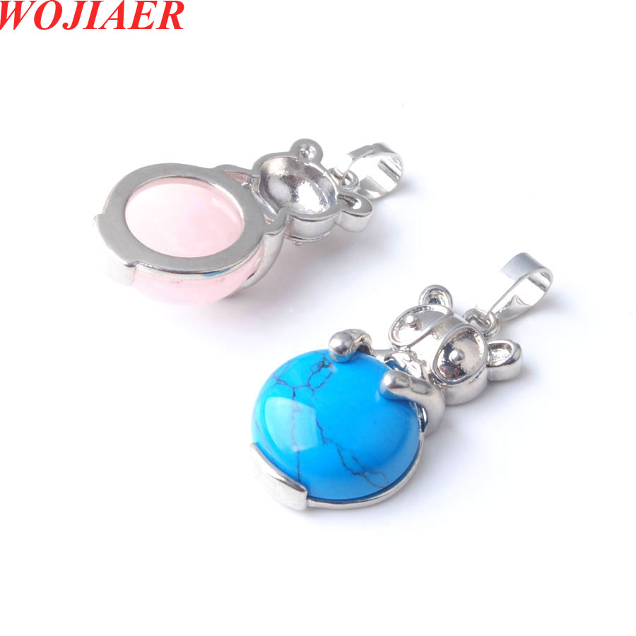 WOJIAER Natural Animal The Rabbit Pendant Bead Round Gem Stone Fashion Jewelry for Women BE906