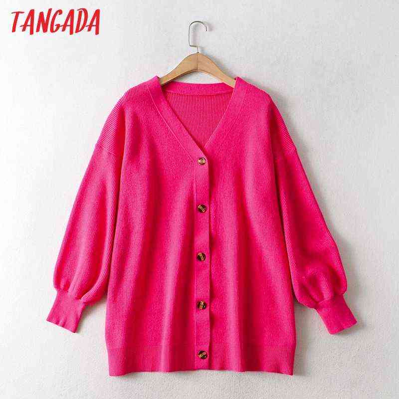 Tangada Women Oversized Thick Loose Knitted Cardigan Sweater Vintage Long Sleeve Button-up Female Outerwear Chic Tops AI01 211109