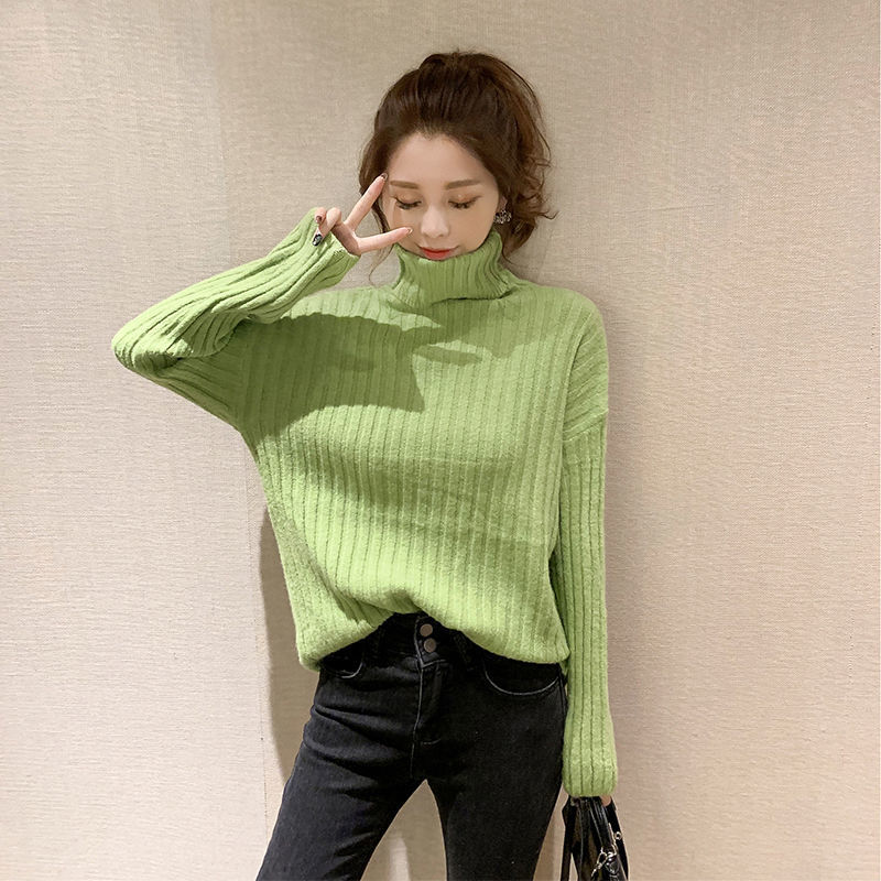 Autumn Winter Sweater Female Casual Korean Loose Turtleneck Long Sleeve Knitted Pullover Thickened Bottoming Tops Women 210522
