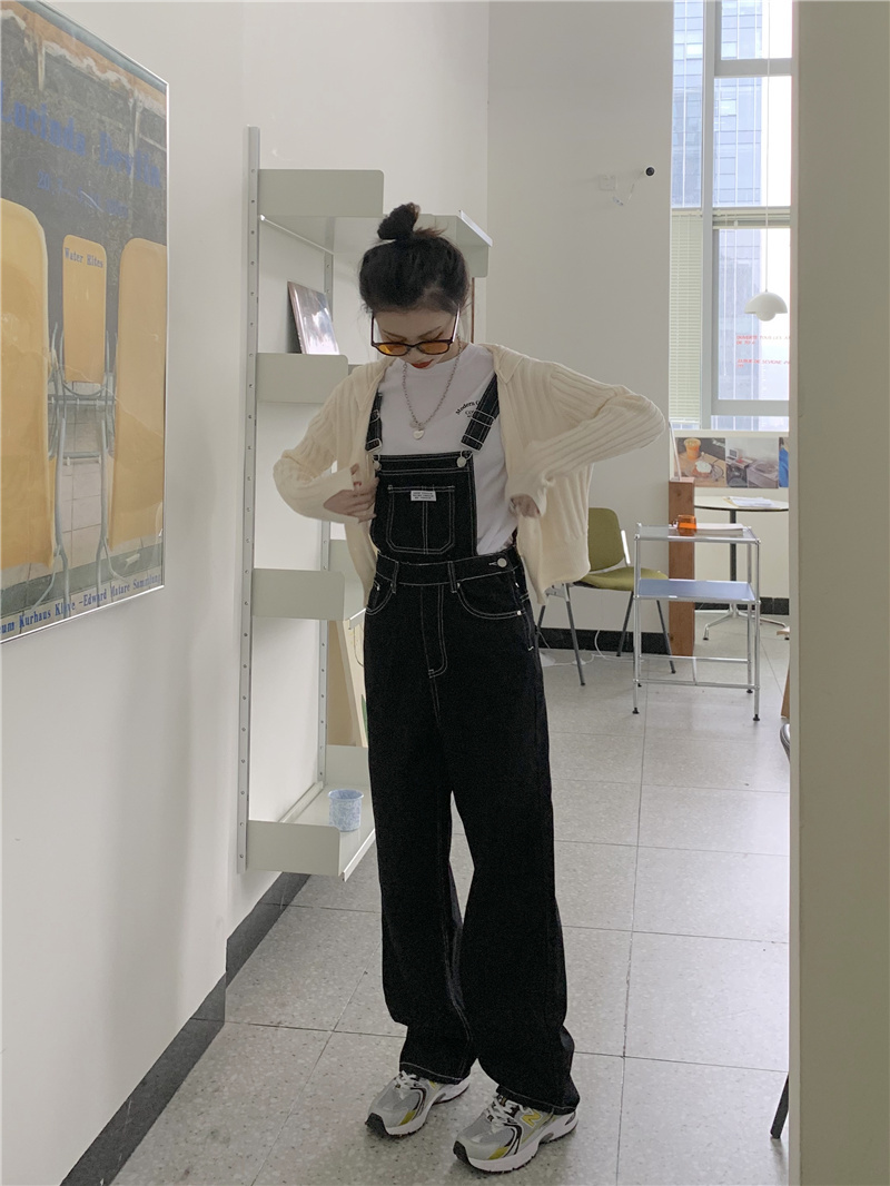 SML jeans womens Spring Causal Black Straight pants trousers jumpsuit korean Autumn loose denim overalls womens (N0063 210423