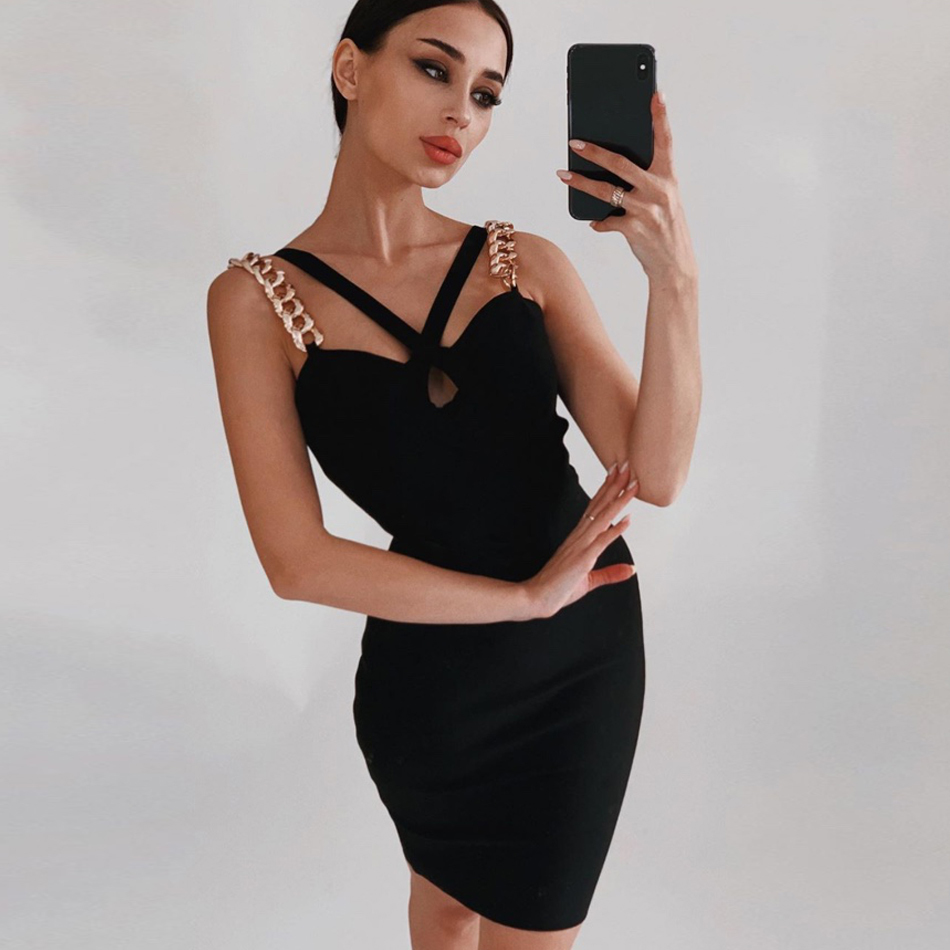 Summer Women Black Spaghetti Strap Wrap Bandage Dress Sexy Sleeveless Mini Celebrity Evening Runway Party Dresses 210423