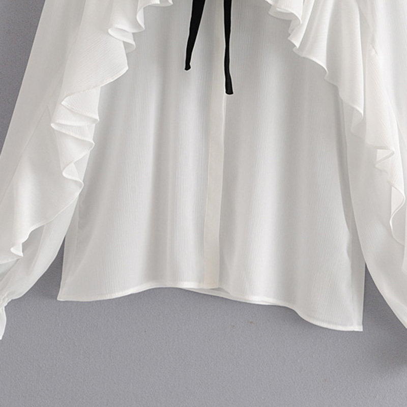 Stylish Ruffles Bow Tie Blouses Women Fashion Turn Down Collar Tops Elegant Ladies Long Sleeve Shirts Blusas Mujer 210520