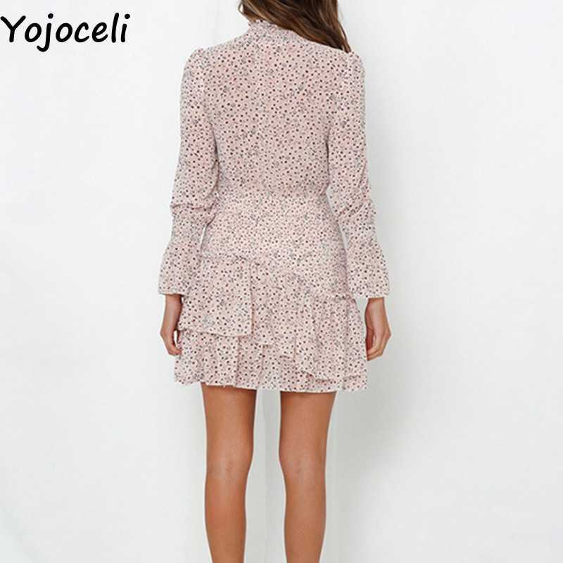 Yojoceli Sexy print ruffle chiffon dres Autumn elegant casual cool short female vestidos Party beach cute es 210609