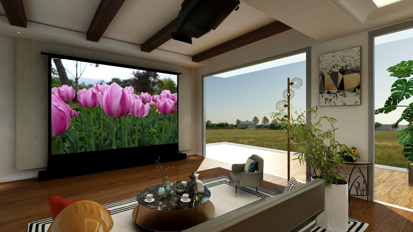 100 inch Black diamond Electric floor screen Long Throw ALR motorized obsidian self standing projector screen