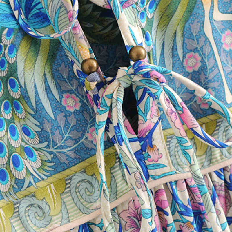 beauty Boho Floral Print Women's Long Dress Holiday Fashion Bow Tie Maxi Dresses Female Beautiful Beachwear 210514