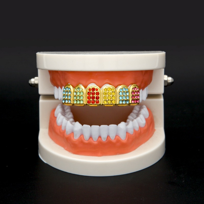 Iced Out Gold Grillz Teeth Dental Grills Colorful Simulation Diamond Fashion High Quality Mens Hip Hop Jewelry