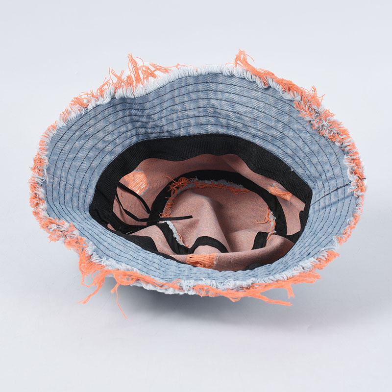 Women's Denim Hats with Hole Cowboy Fisherman Caps Korean Casual Rough Edge Basin Hat Tide Couple Sun