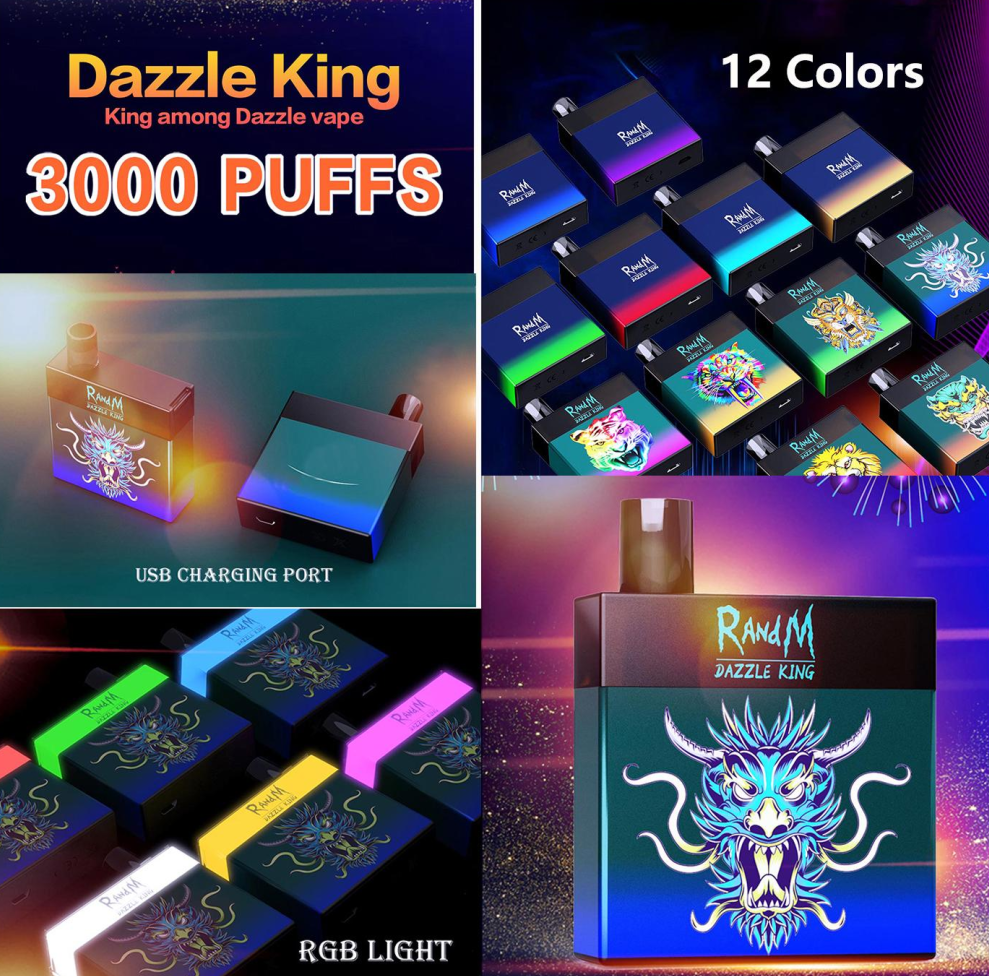 Original RandM DAZZLE KING 3000 Puffs Disposable Device Kit 1100mAh Battery Prefilled 8ml Pods Vape Stick Pen Colorful LGB Led Light 12 Colors Bar Plus 100% Authentic
Original RandM DAZZLE KING 3000 Puffs Disposable Device Kit 1100mAh Battery Prefilled 8ml Pods Vape Stick Pen Colorful LGB Led Light 12 Colors Bar Plus 100% Authentic